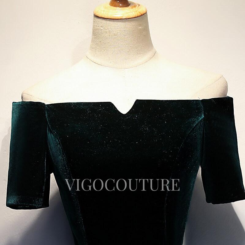 vigocouture-Satin Velvet Prom Gown Off the Shoulder Prom Dress 20287-Prom Dresses-vigocouture-