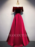 vigocouture-Satin Velvet Prom Gown Off the Shoulder Prom Dress 20287-Prom Dresses-vigocouture-Burgundy-US2-