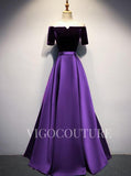 vigocouture-Satin Velvet Prom Gown Off the Shoulder Prom Dress 20287-Prom Dresses-vigocouture-Purple-US2-