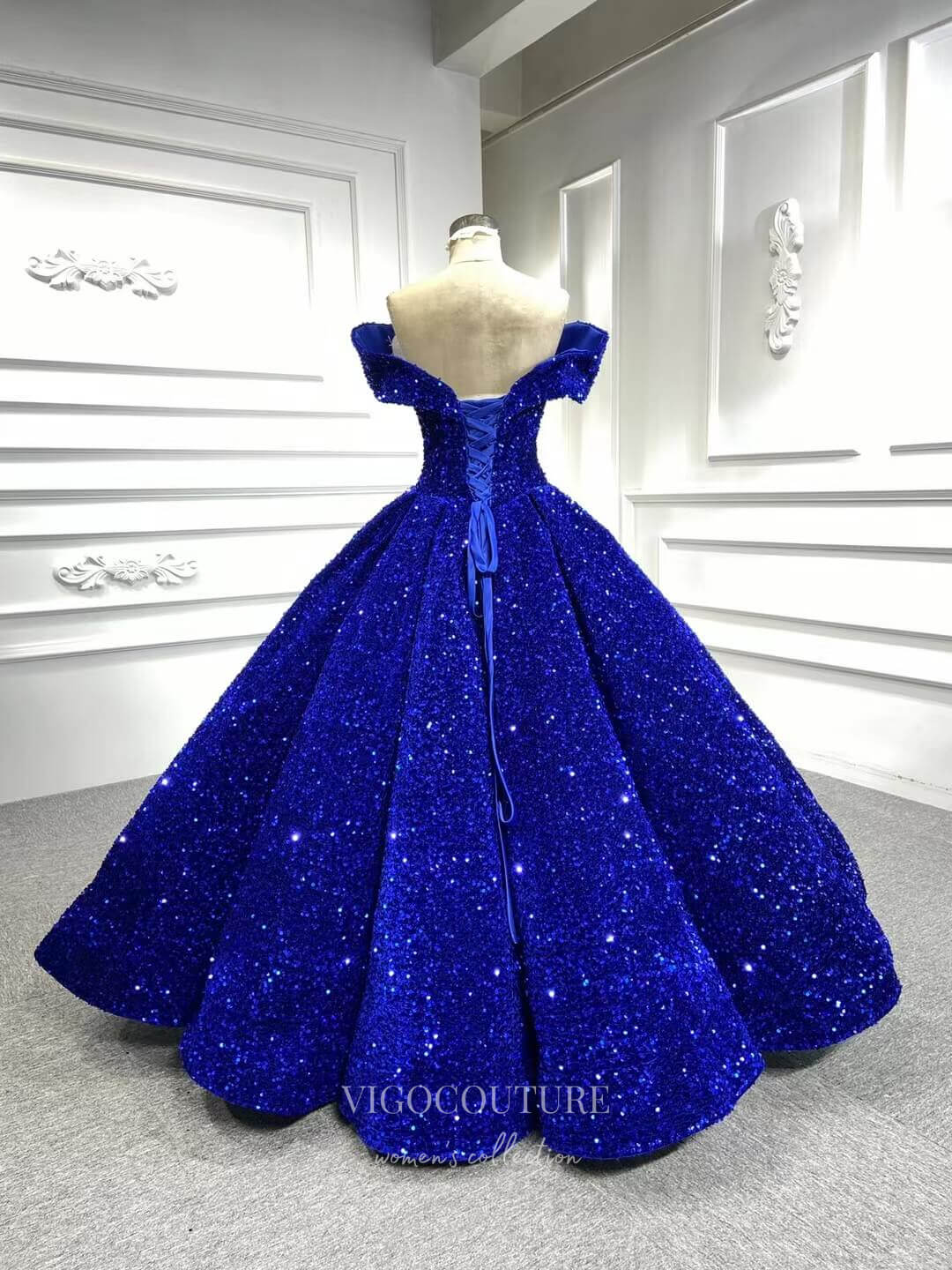 vigocouture-Sequin Ball Gown Off the Shoulder Formal Dresses 66536-Prom Dresses-vigocouture-
