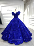 vigocouture-Sequin Ball Gown Off the Shoulder Formal Dresses 66536-Prom Dresses-vigocouture-