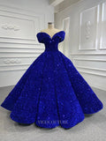 vigocouture-Sequin Ball Gown Off the Shoulder Formal Dresses 66536-Prom Dresses-vigocouture-Blue-Custom Size-