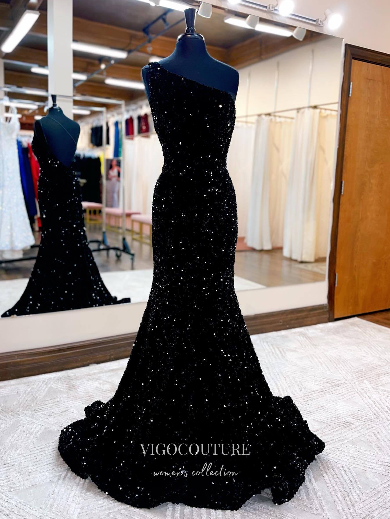 vigocouture-Sequin Mermaid Prom Dresses One Shoulder Formal Dresses 21543-Prom Dresses-vigocouture-Black-US2-
