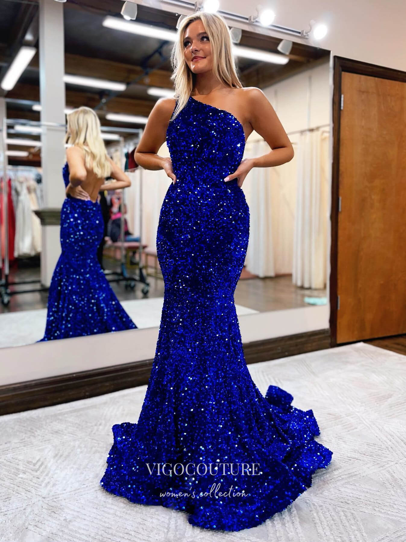 vigocouture-Sequin Mermaid Prom Dresses One Shoulder Formal Dresses 21543-Prom Dresses-vigocouture-Blue-US2-