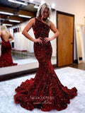 vigocouture-Sequin Mermaid Prom Dresses One Shoulder Formal Dresses 21543-Prom Dresses-vigocouture-Burgundy-US2-
