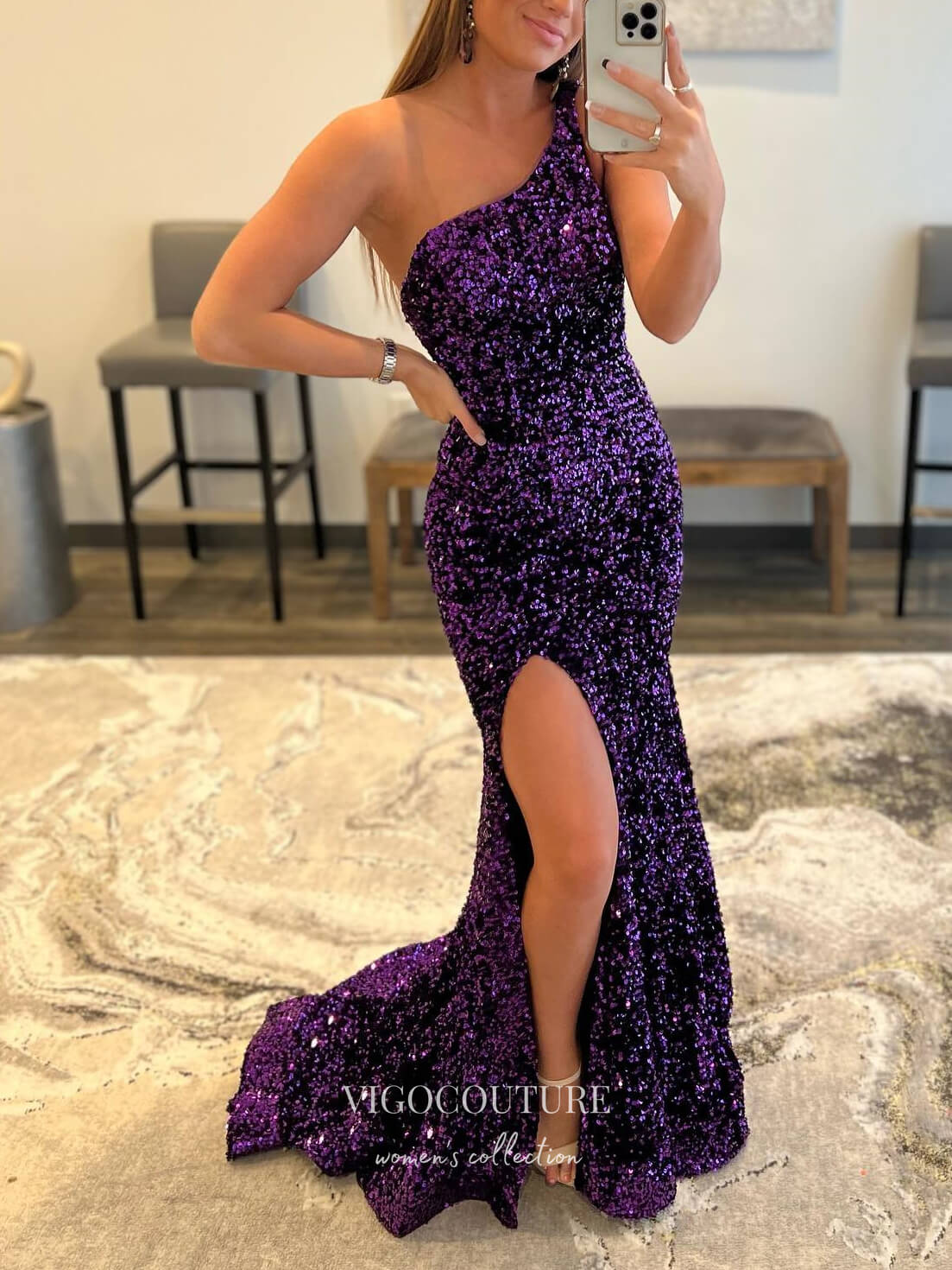 vigocouture-Sequin Mermaid Prom Dresses One Shoulder Formal Dresses 21565-Prom Dresses-vigocouture-Purple-US2-