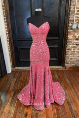 Viniodress Shimmering Pink Sequin Mermaid Prom Dress with Spaghetti Straps and High Slit FD3461 Custom Colors / US2