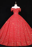 vigocouture-Sequin Quinceanera Dresses Off the Shoulder Sweet 16 Dresses 20680-Prom Dresses-vigocouture-Red-US2-