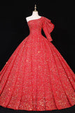 vigocouture-Sequin Quinceanera Dresses One Shoulder Sweet 16 Dresses 20679-Prom Dresses-vigocouture-Red-US2-