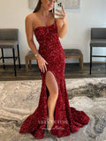 vigocouture-Sequin Strapless Prom Dresses Mermaid Formal Dresses 21555-Prom Dresses-vigocouture-Burgundy-US2-