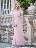 vigocouture-Sheath Beaded Round Neck Prom Dress 20783-Prom Dresses-vigocouture-Blush-US2-