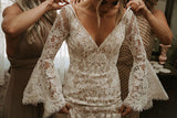 vigocouture-Sheath Boho Wedding Dresses Bell Sleeve w0001-Wedding Dresses-vigocouture-