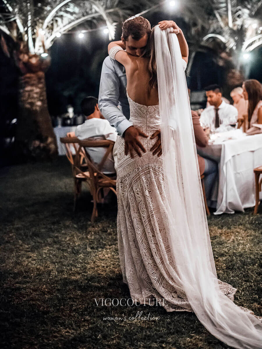 vigocouture-Sheath Lace Boho Wedding Dresses with Removable Sleeves W0015-Wedding Dresses-vigocouture-