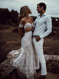 vigocouture-Sheath Lace Boho Wedding Dresses with Removable Sleeves W0015-Wedding Dresses-vigocouture-