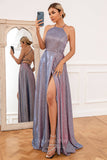 Shimmering Blue Satin Sheath Prom Dress with a Daring Slit and Spaghetti Strap 22224-Prom Dresses-vigocouture-Blue-Custom Size-vigocouture