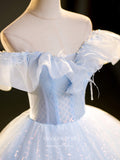 Shimmering Light Blue Prom Dresses Off the Shoulder Quinceanera Dress 22349-Prom Dresses-vigocouture-Light Blue-Custom Size-Ball Gown-vigocouture