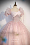 Shimmering Pink Sparkly Tulle Prom Dress with Puffed Sleeve 22300-Prom Dresses-vigocouture-Pink-Custom Size-vigocouture