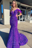 Shimmering Purple Sequin Mermaid Prom Dress with Spaghetti Strap and Corset Back 22231-Prom Dresses-vigocouture-Purple-Custom Size-vigocouture