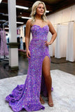 Shimmering Strapless Sequin Mermaid Prom Dress with High Slit and Sweetheart Neck 22217-Prom Dresses-vigocouture-Lavender-Custom Size-vigocouture