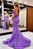 Shimmering Strapless Sequin Mermaid Prom Dress with High Slit and Sweetheart Neck 22217-Prom Dresses-vigocouture-Lavender-Custom Size-vigocouture