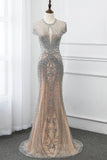 vigocouture-Short Sleeve Beaded Prom Dresses Mermaid Round Neck Evening Dress 20140-Prom Dresses-vigocouture-Silver-US2-