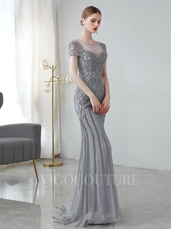 vigocouture-Silver Beaded Mermaid Prom Dress 20161-Prom Dresses-vigocouture-Silver-US2-