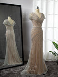 Silver Beaded Prom Dresses Cap Sleeve Mermaid Evening Dress 22066-Prom Dresses-vigocouture-Silver-US2-vigocouture