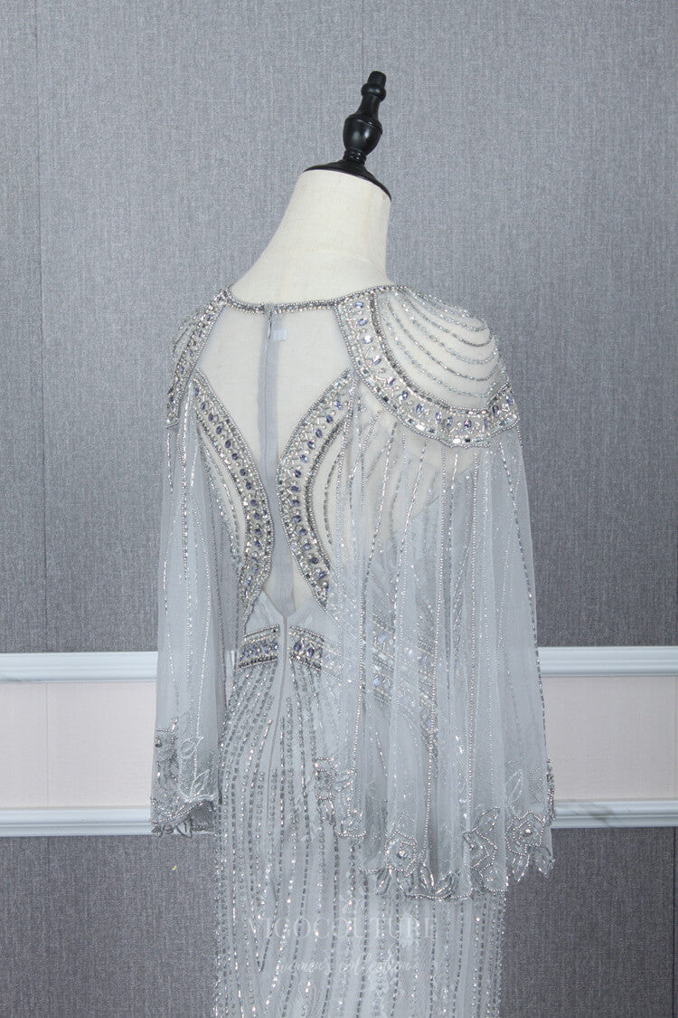 vigocouture-Silver Beaded Prom Dresses Long Sleeve Evening Dresses 20765-Prom Dresses-vigocouture-