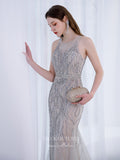 vigocouture-Silver Beaded Prom Dresses Mermaid Formal Dresses 21508-Prom Dresses-vigocouture-