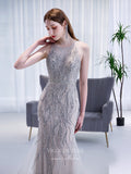 vigocouture-Silver Beaded Prom Dresses Mermaid Formal Dresses 21508-Prom Dresses-vigocouture-
