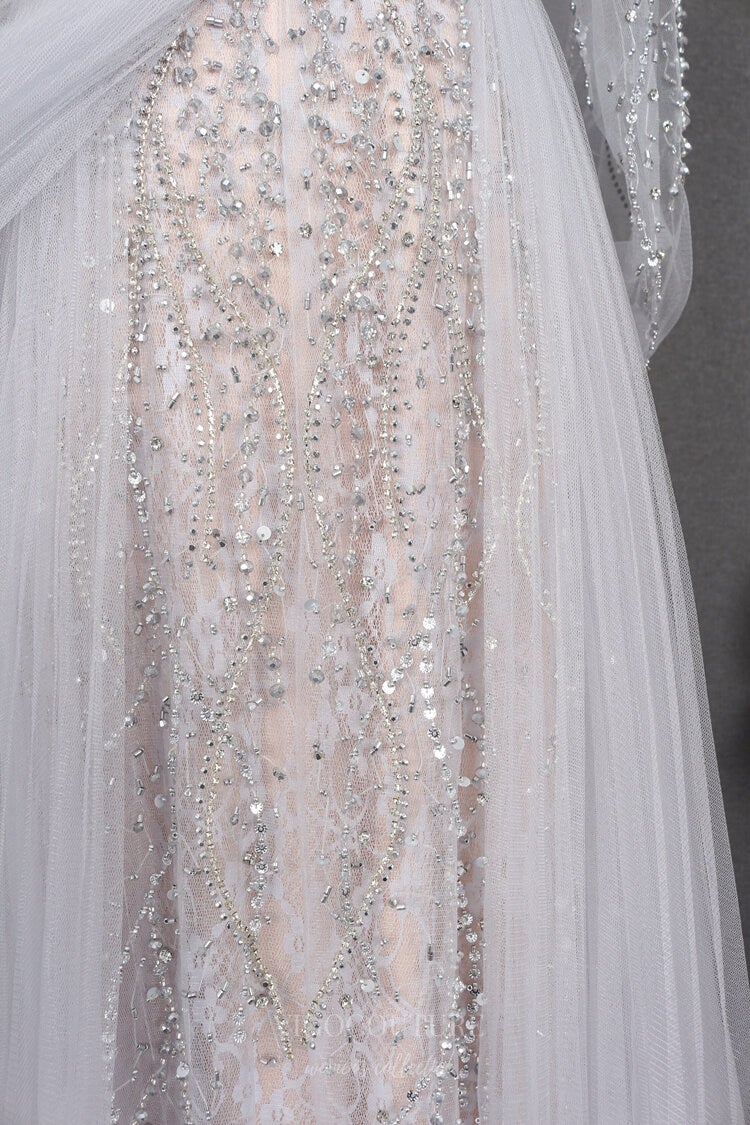vigocouture-Silver Beaded V-Neck Long Sleeve Prom Dresses 20752-Prom Dresses-vigocouture-