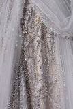 vigocouture-Silver Beaded V-Neck Long Sleeve Prom Dresses 20752-Prom Dresses-vigocouture-
