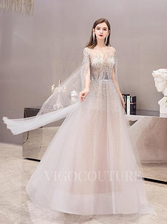 vigocouture-Silver Extra Long Sleeves Beaded Prom Dresses 20012-Prom Dresses-vigocouture-Silver-US2-