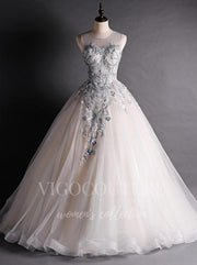 Silver Lace Applique Quinceañera Dresses Sweet 16 Ball Gown 20479
