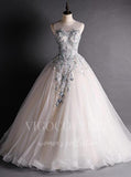vigocouture-Silver Lace Applique Quinceañera Dresses Sweet 16 Ball Gown 20479-Prom Dresses-vigocouture-Silver-Custom Size-