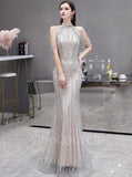 vigocouture-Silver Mermaid Halter Neck Beaded Prom Dresses 20021-Prom Dresses-vigocouture-Silver-US2-