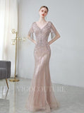 vigocouture-Silver Mermaid Prom Dresses V-neck Beaded Prom Dresses 20071-Prom Dresses-vigocouture-Silver-US2-
