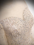 vigocouture-Silver Sequin Long Sleeve Boat Neck Prom Dress 20892-Prom Dresses-vigocouture-