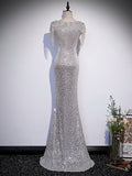 vigocouture-Silver Sequin Mermaid V-Neck Prom Dress 20904-Prom Dresses-vigocouture-