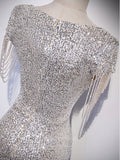 vigocouture-Silver Sequin Mermaid V-Neck Prom Dress 20904-Prom Dresses-vigocouture-