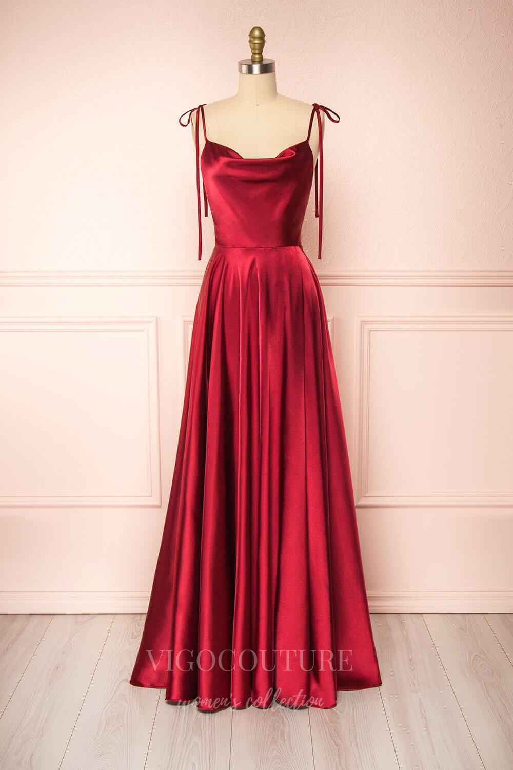 vigocouture-Silver Spaghetti Strap Prom Dress 20574-Prom Dresses-vigocouture-Burgundy-US2-