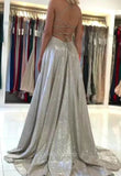vigocouture-Silver Spaghetti Strap Prom Dresses Sparkly Satin Evening Dress 21689-Prom Dresses-vigocouture-