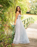 Silver Sparkly Tulle Prom Dresses Spaghetti Strap Evening Gown 22017-Prom Dresses-vigocouture-Silver-Custom Size-vigocouture
