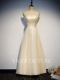 vigocouture-Simple Tulle Prom Dresses A-line Square Neck Maxi Dress 20281-Prom Dresses-vigocouture-Champagne-US2-