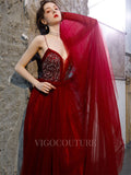 vigocouture-Spaghetti Strap A-line Prom Gown Beaded Prom Dresses 20173-Prom Dresses-vigocouture-