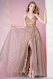 vigocouture-Spaghetti Strap Beaded A-Line Prom Dress 20796-Prom Dresses-vigocouture-Blush-US2-