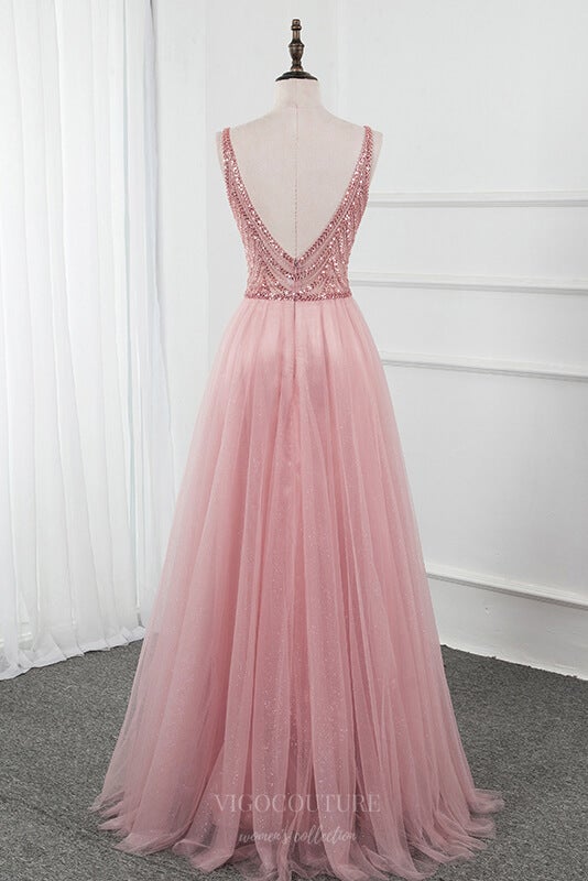 vigocouture-Spaghetti Strap Beaded A-Line Prom Dress 20800-Prom Dresses-vigocouture-