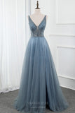 vigocouture-Spaghetti Strap Beaded A-Line Prom Dress 20800-Prom Dresses-vigocouture-Blue-US2-