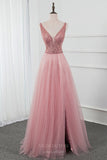 vigocouture-Spaghetti Strap Beaded A-Line Prom Dress 20800-Prom Dresses-vigocouture-Blush-US2-