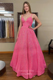 Spaghetti Strap Formal Dresses Sequin A-Line Prom Dresses 21599-Prom Dresses-vigocouture-Fuchsia-US2-vigocouture